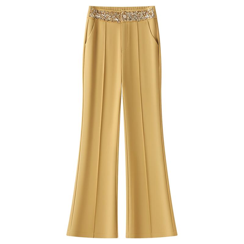 

White Micro-Flare High-Waisted Women s Pants - 2025 Summer Slimming Drape Design S жёлтый