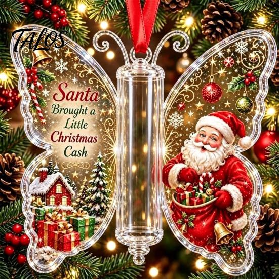 Acrylic Holiday Hanging Decor Butterfly Cash Gift Ornament, Christmas Money Holder with Tree Tags Festive Print, Pendant for Surprise Giving, Keepsake