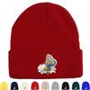 Flower Butterfly Warm Knitted Hat Beanie, Insect Woman Cap Candy Color Lightweight Leisure Bobble Hat Knit Cap Beanie