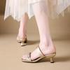 Fashion Banquet Fashion Flip-flops Women's Square Open Toe Crystal Flower Ribbon Non-slip Wear Stiletto Heels