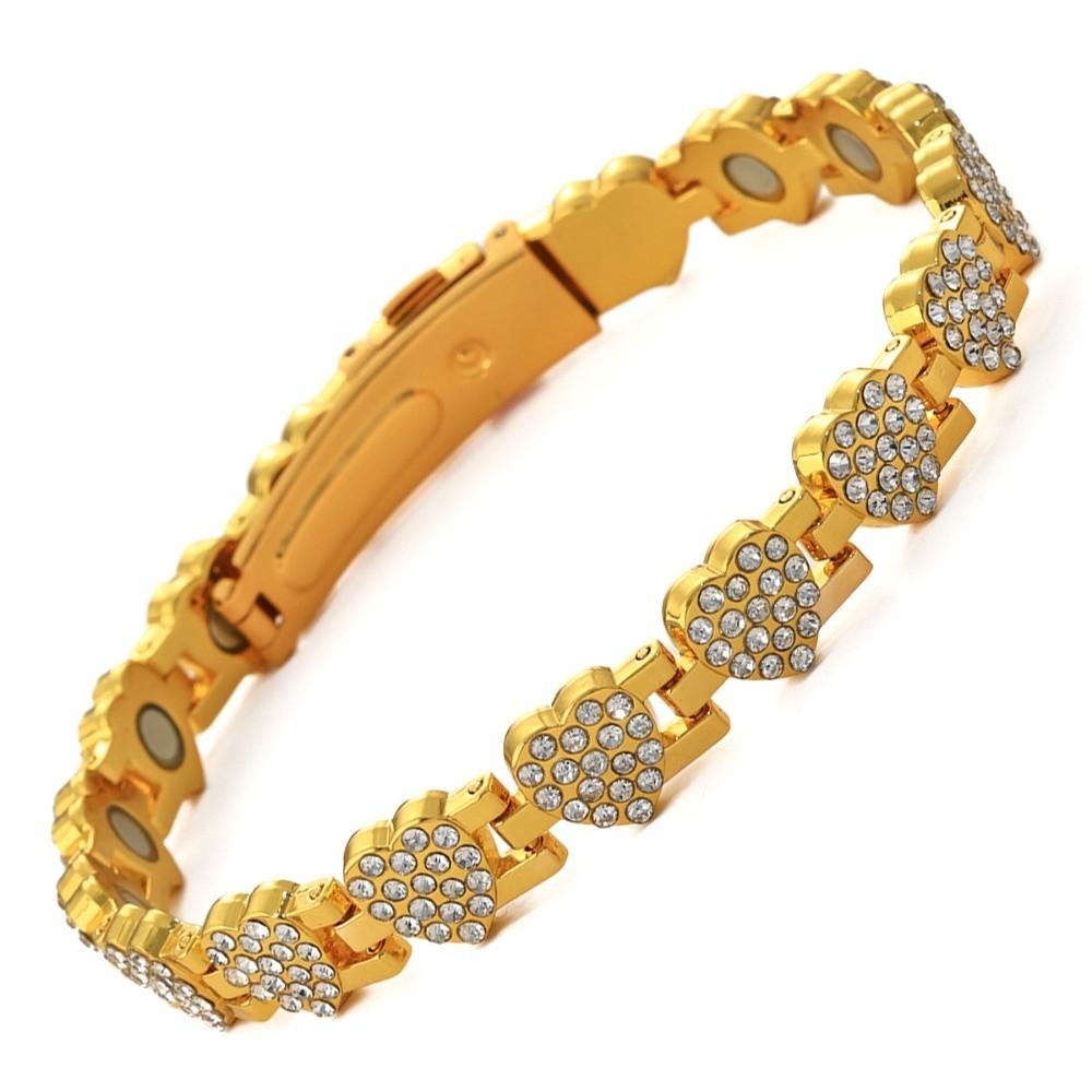 Stainless Steel Magnetic Bracelet High Polished Magnet Anti Static Bangle Round Personalized Rhinestone Wrist Chain Party