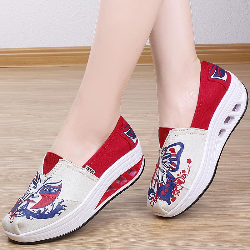 Women Canvas Shoes Casual Sneakers Woman 5cm Height Increasing Shoes Low-cut Elastic Band Fretwork Heels Student Wedges 35