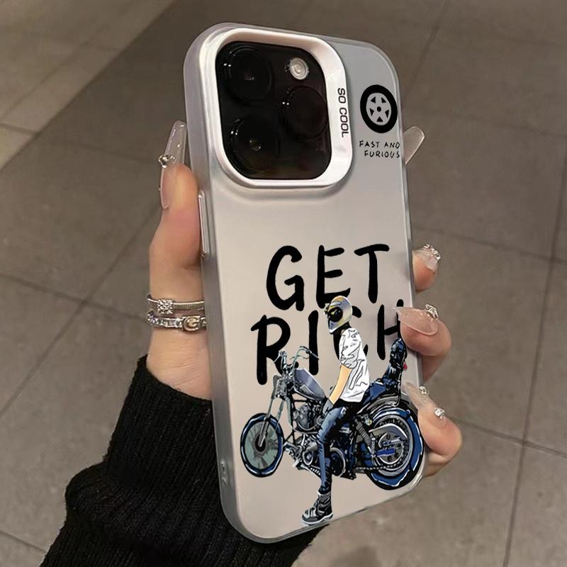 Case For iPhone 14 Motorcycle Pattern Laser Phone Case For iPhone 15 13 12 11 Pro Max X XR XS 7 8 Plus Plating Matte Back Cover