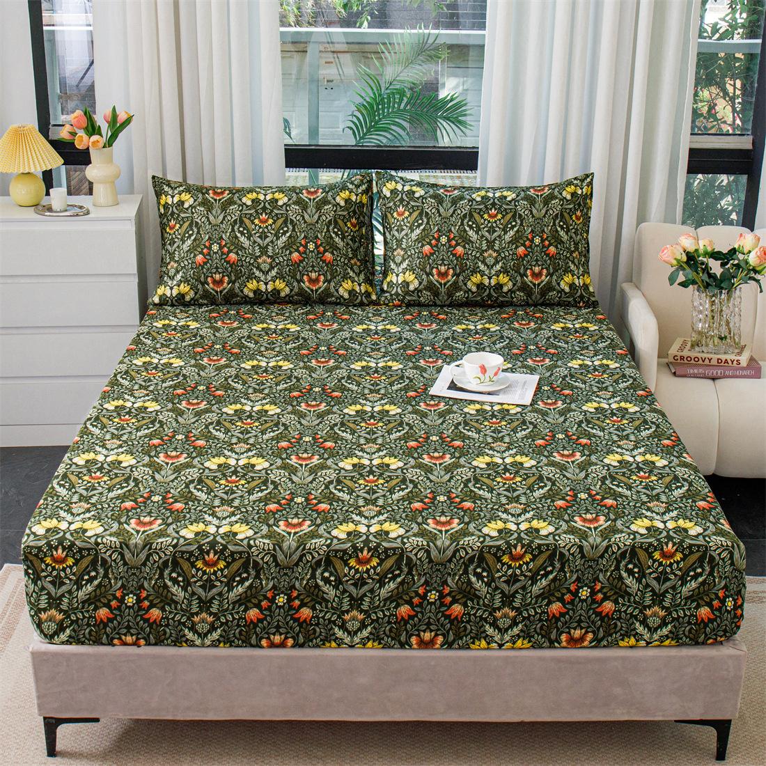 

Комплект простыней Queen King с глубоким карманом и цветочным принтом, 3 шт. Мягкие простыни из микрофибры Queen с глубоким карманом, устойчивые к выцветанию простыни и наволочки 140x200+25cm+2 pillowases