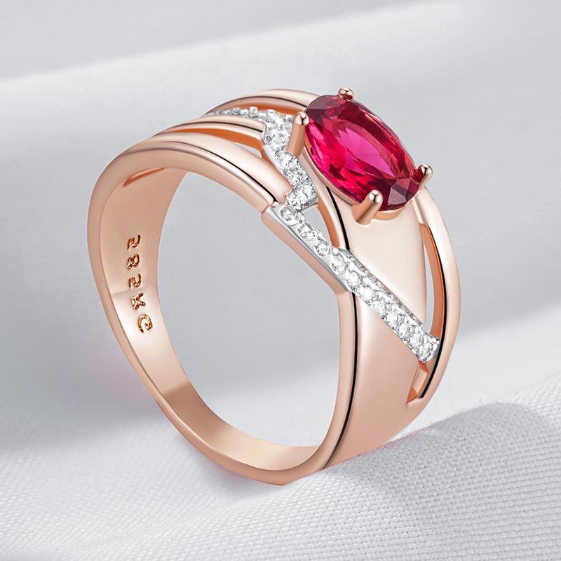 Red Natural Zircon Bride Wedding Ring Fashion Crystal Flower  Rose Gold  Color Mix Fine Daily Jewelry Women