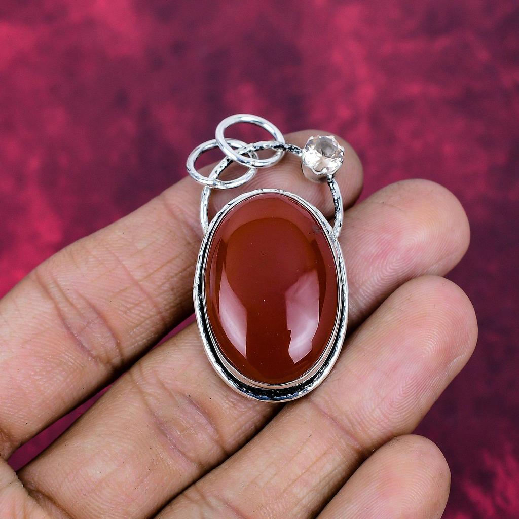 Carnelian & Morganite 925 Solid Sterling Silver Pendant, Handmade Gemstone Pendant, Gifts For Friend  Bohemian Pendant For Love