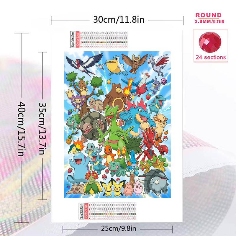 Pokemon World Gathering Pattern 3pcs 100% Round Full Drill 5D DIY Diamond Painting Embroidery Cross Stitch Rhinestone Décor