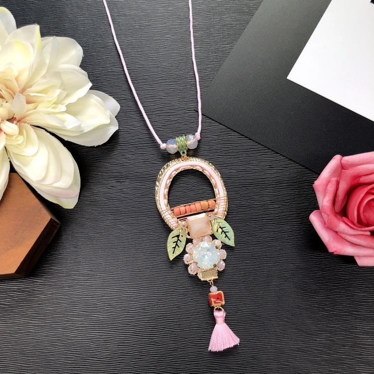 Eastern European style handmade retro fringed long necklace light luxury simple sweater chain crystal pendant versatile accessories