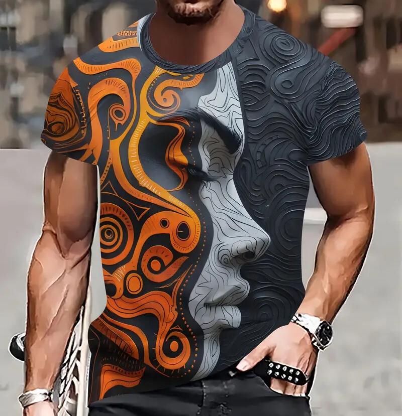Size XXS-6XL Plus Size T-shirt Fashion Funny Men's T Shirt 3D Face Print Summer Casual O-Neck Short Sleeve Pullover Top Clothing