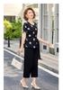 Summer Chinese Style Two-Piece Set: Short Sleeve Top & Wide Leg Pants for Middle-Aged Women