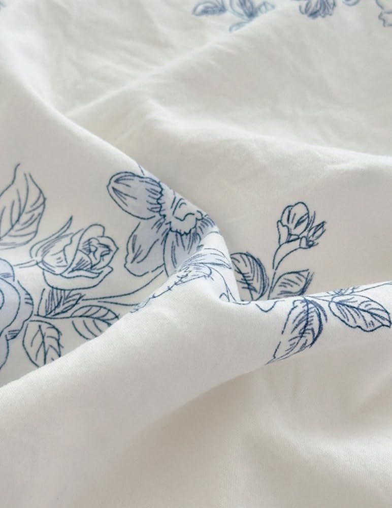 Ruffle Floral Bedding Includes Duvet Fitted and Suitable for Western and Japanese Style 3-Piece Set, Cover, Sheet, Pillowcases. Cute, Beds. Washable,