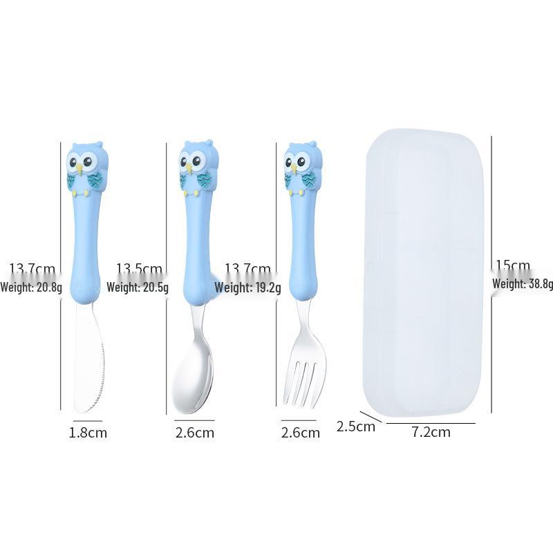 304 Stainless Steel Children's Owl Cutlery Set – Knife, Fork, Spoon for Baby Feeding