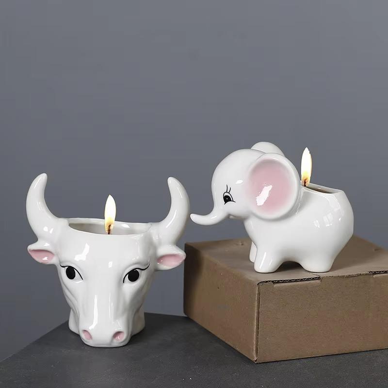 Ceramic Elephant Candle Holder Aromatherapy Candle Jar Vessel Home Desktop Decorative Ornament for Indoor Fragrance