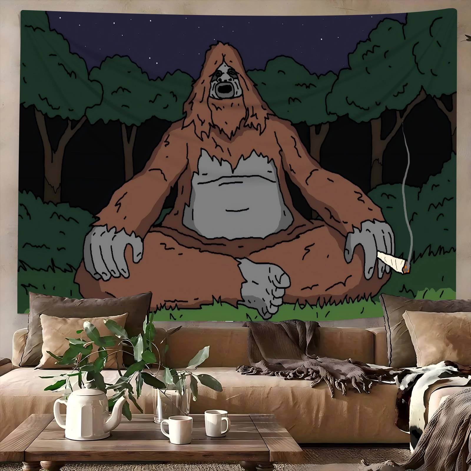 

VIKAMA Fun Bigfoot Monster Wall Tapestry Indoor Wall Hanging Decor Living Room And Bedroom Home Decoration 74x94cm(29x37in)