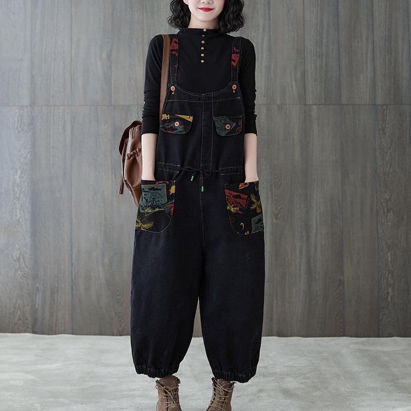 

Женский весенне-осенний джинсовый комбинезон в стиле Харадзюку, повседневный комбинезон, уличная одежда, винтажные укороченные джинсы, женский свободный комбинезон в стиле хип-хоп M чёрный