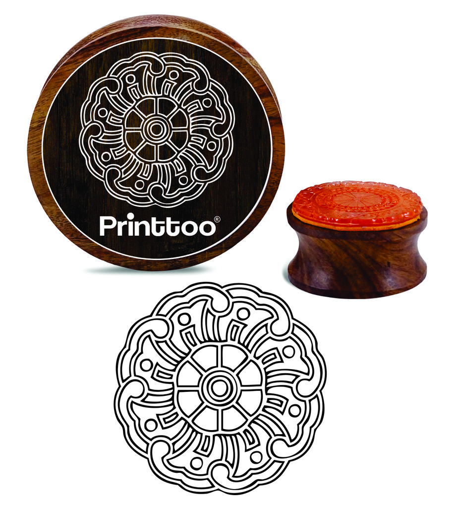 Printtoo Holzstempel aus Gummi für Textilhandwerk, rund, Blumen-Mandala-Muster, 2