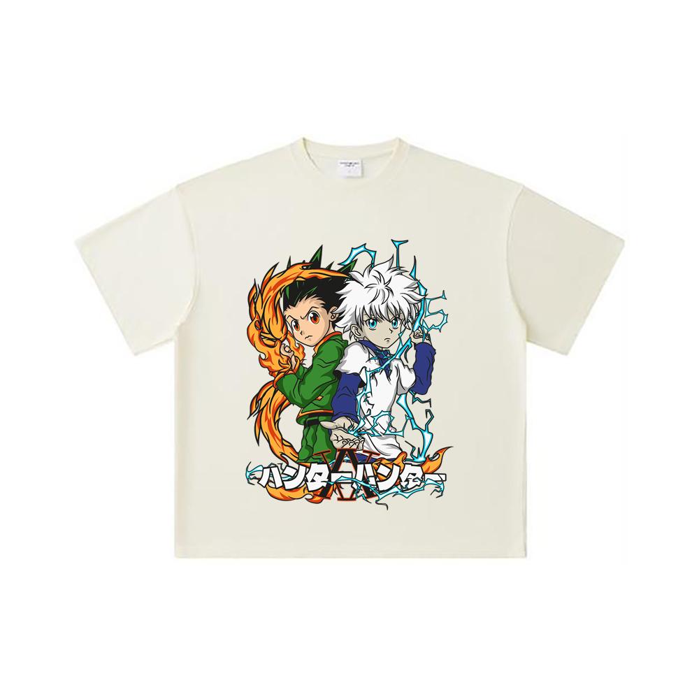 260 GSM Double Yarn 32 Count 100% Cotton HXH V7 Gon Killua Print Unisex Heavy Cotton T Shirt
