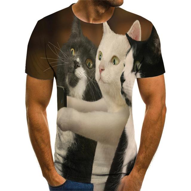 New Men's Short Sleeved T-shirt Cat Series 3D Printed Short Sleeved T-shirt