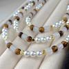 Vintage Maillard High Quality Natural Tiger'S Eye Stone White Crystal Artificial Pearl Clavicle Chain Necklace