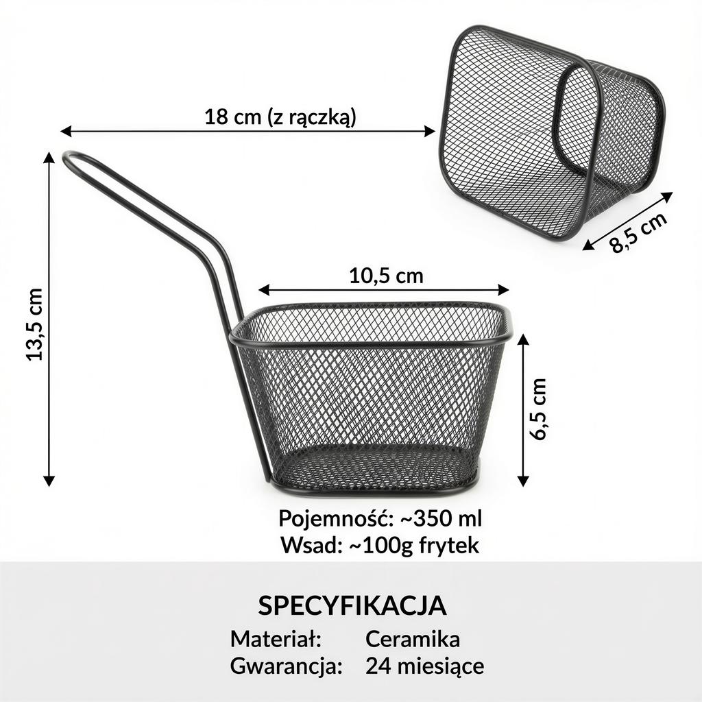Steel Fries Basket Black 350 Ml Painted For Serving 18×10.5×6.5