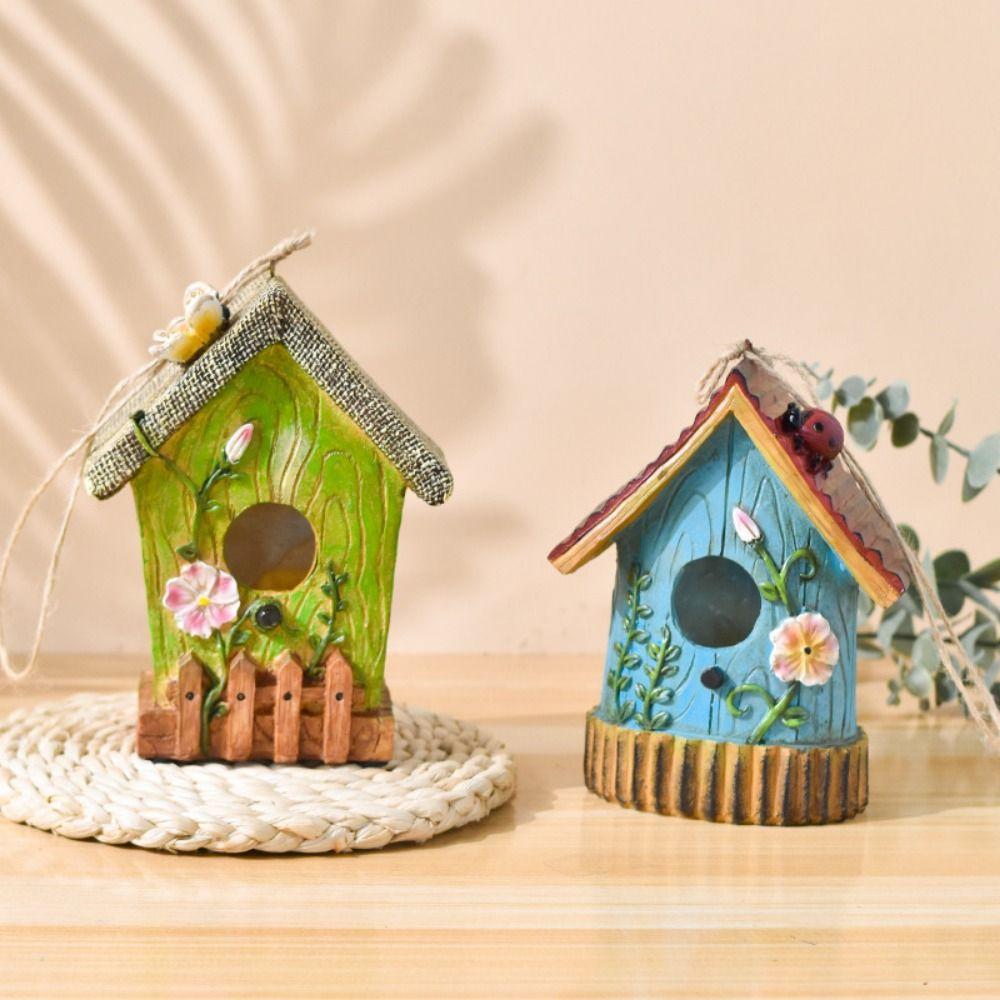 

Unique Bird House Miniatures Resin Crafts Birdhouse Cage Landscaping Holiday Gift