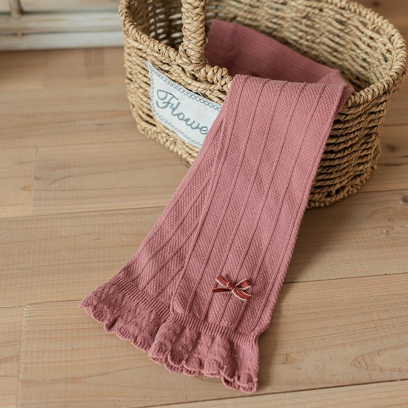 2024 Spring/Summer New Children'S Pantyhose, Girls' Combed Cotton, Lotus Leaf Edge, Nine Point Bow Bottom, Nine Point Socks