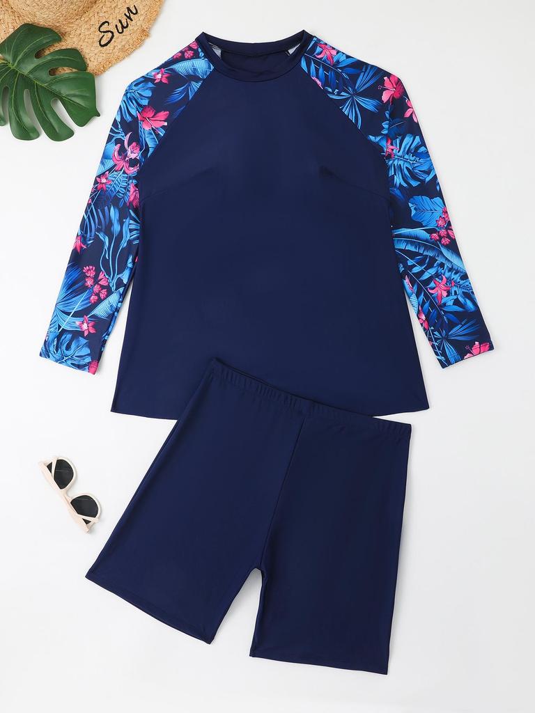 2024 Women's Plus Size Long-Sleeve Split Tankini Surf Swimsuit