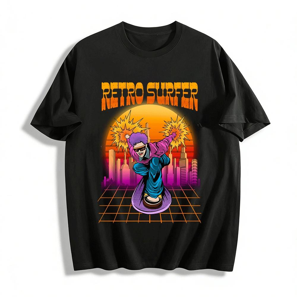 

Retro Cyber Urban Surfer Graphic Casual Short Sleeve Tee Pure cotton T-shirt XXS