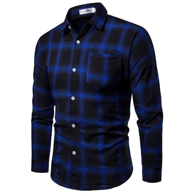 European and American Men's Spring and Autumn New Korean Version of The Trend Long-sleeved Plaid Shirt Men's Shirt