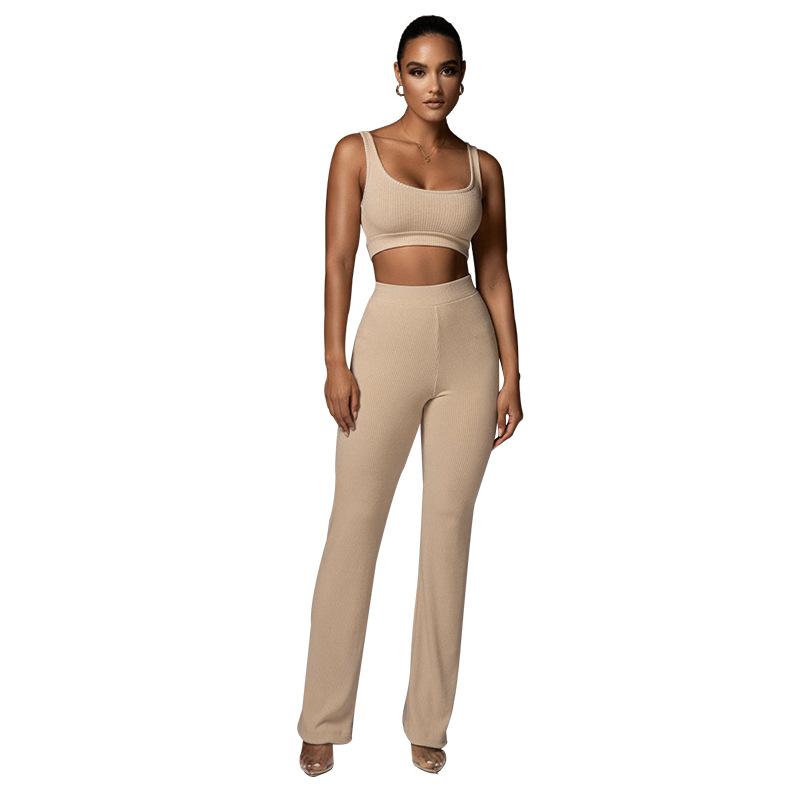 Women's Straight Draped Hip Tight Yoga Pants Solid Colour Sleeveless Vest Fashion Casual Pant Suit