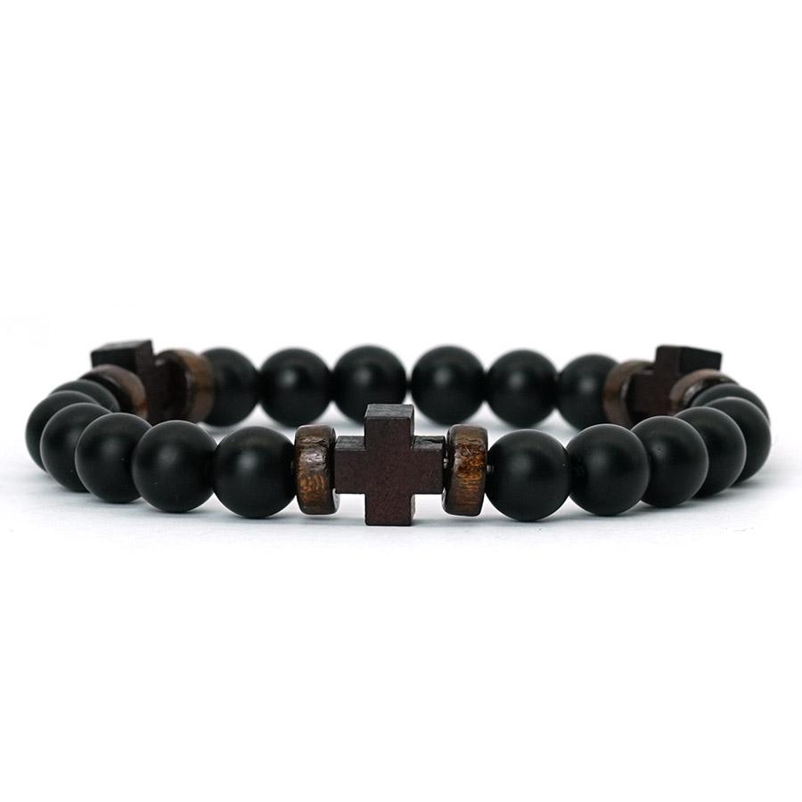 

Noter New Cross Bracelet For Men Natural Wooden Meditation Healing Prayer Charm Braslet 3 Color Options Casual Wrist Accessories чорний