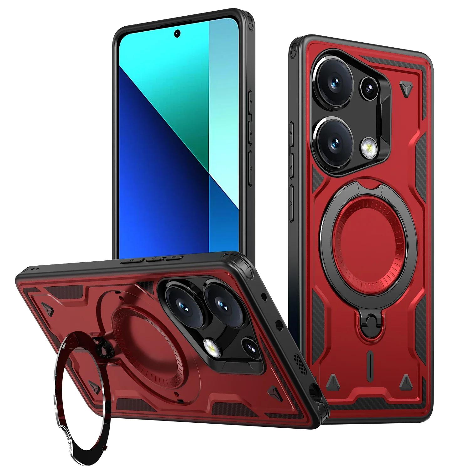 

Для Xiaomi Poco M6 Pro Redmi Note 13Pro 4G Чехол Военная броня Ударопрочный 360° Вращающееся кольцо-подставка ТПУ Пластиковая накладка для телефона Poco M6 Pro 4G