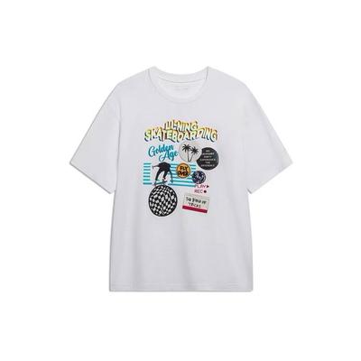 Li Ning Serie Skateboard Camiseta Casual de Manga Corta y Cuello Redondo con Estampado de Letras Tops Unisex Estándar-Blanco AHST069-3