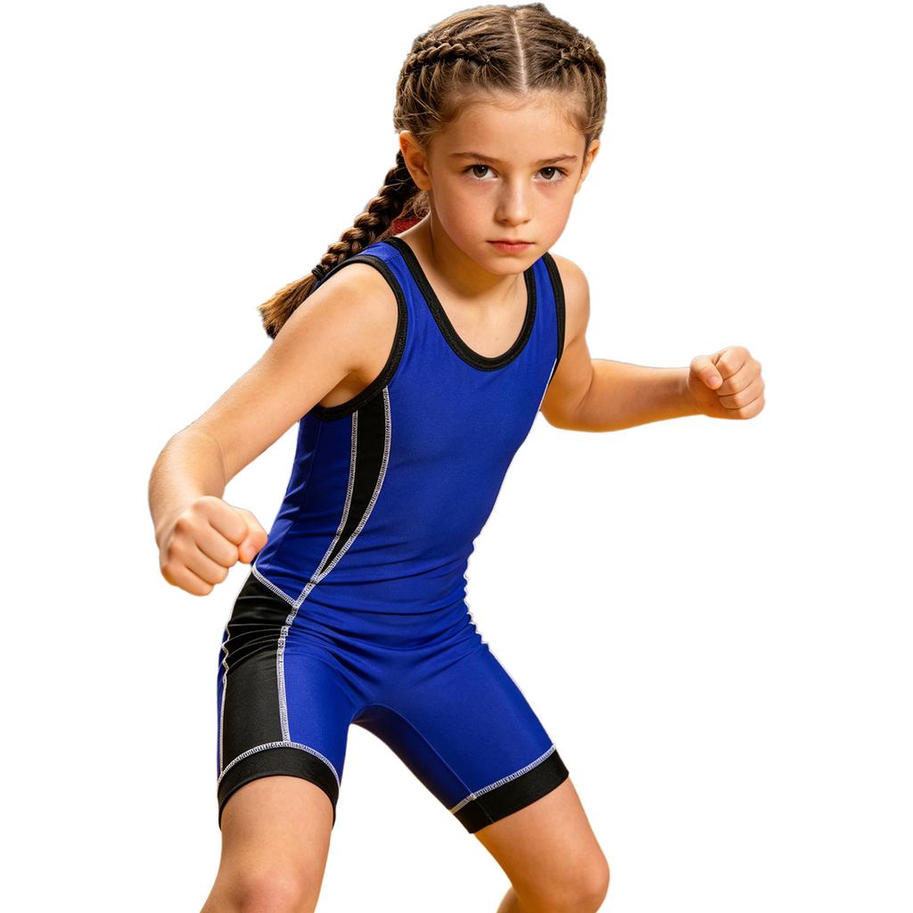 Girls Wrestling Singlet Color Block Patchwork Jumpsuit