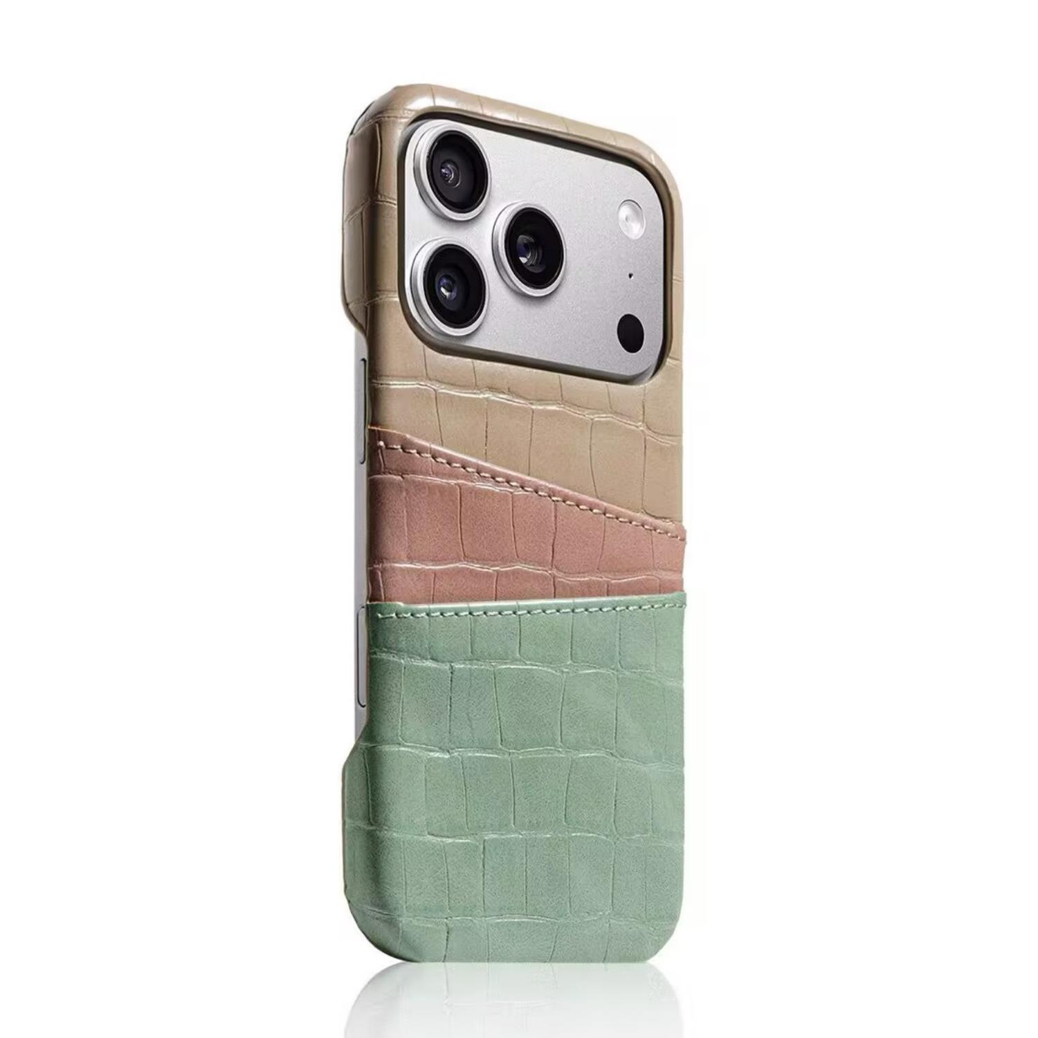 

Crocodile Leather Pattern Frameless For iPhone 1716 15 14 13 12 11 Pro Max Plus Hit Color Wallet Card Slots Holder Cover iPhone17
