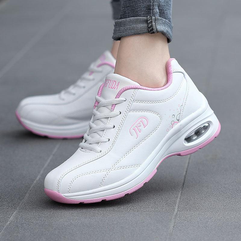 Fashion Women's Black Leather Sneakers Air Cushion Shoes Autumn Casual Lace Up Lightweight Anti-slip Running Shoes Women Outdoor Sports