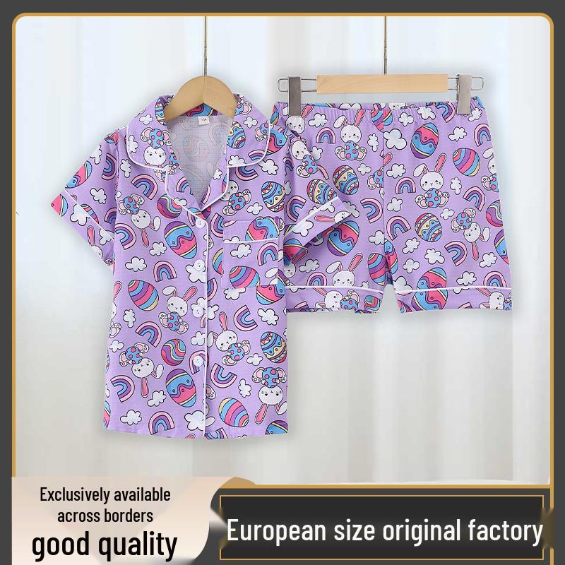 European & American Style Girls Short-Sleeve Little White Rabbit Pajama Set 130cm