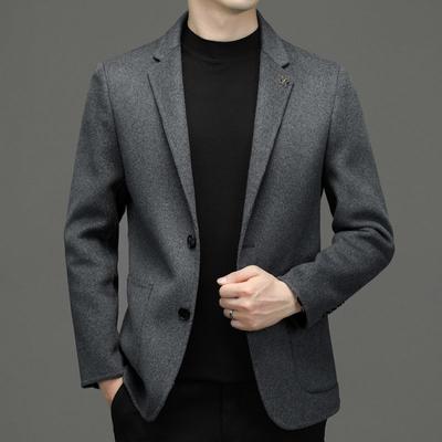 Casaco de Lã Masculino Casual Outono e Inverno Novo Lã Dupla Face Cor Sólida Única Terno de Negócios Casaco de Lã