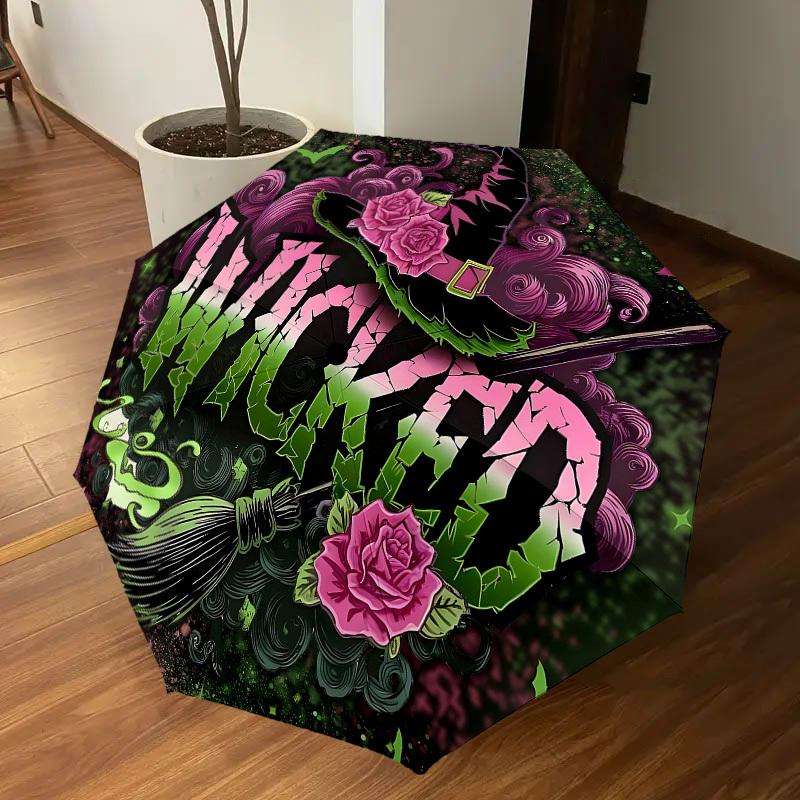 1PC Wicked Automatic Open/Close Umbrella with Windproof, 8-Rib Sturdy Canopy, Durable Ribs, Fashionable Design, Outdoor Accessory, Fun Prin, Holiday G