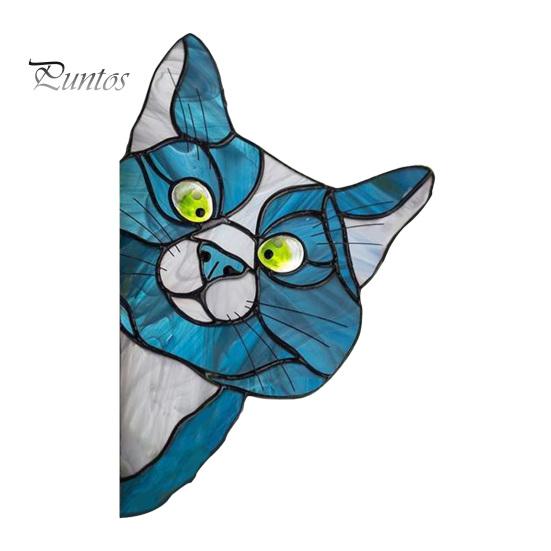 Sunlight Catching Cat Sticker Stained Glass Window Cling, Vintage Colorful Kitty Decal, Removable Static Decor for Door Wall Car, UV-Resistant