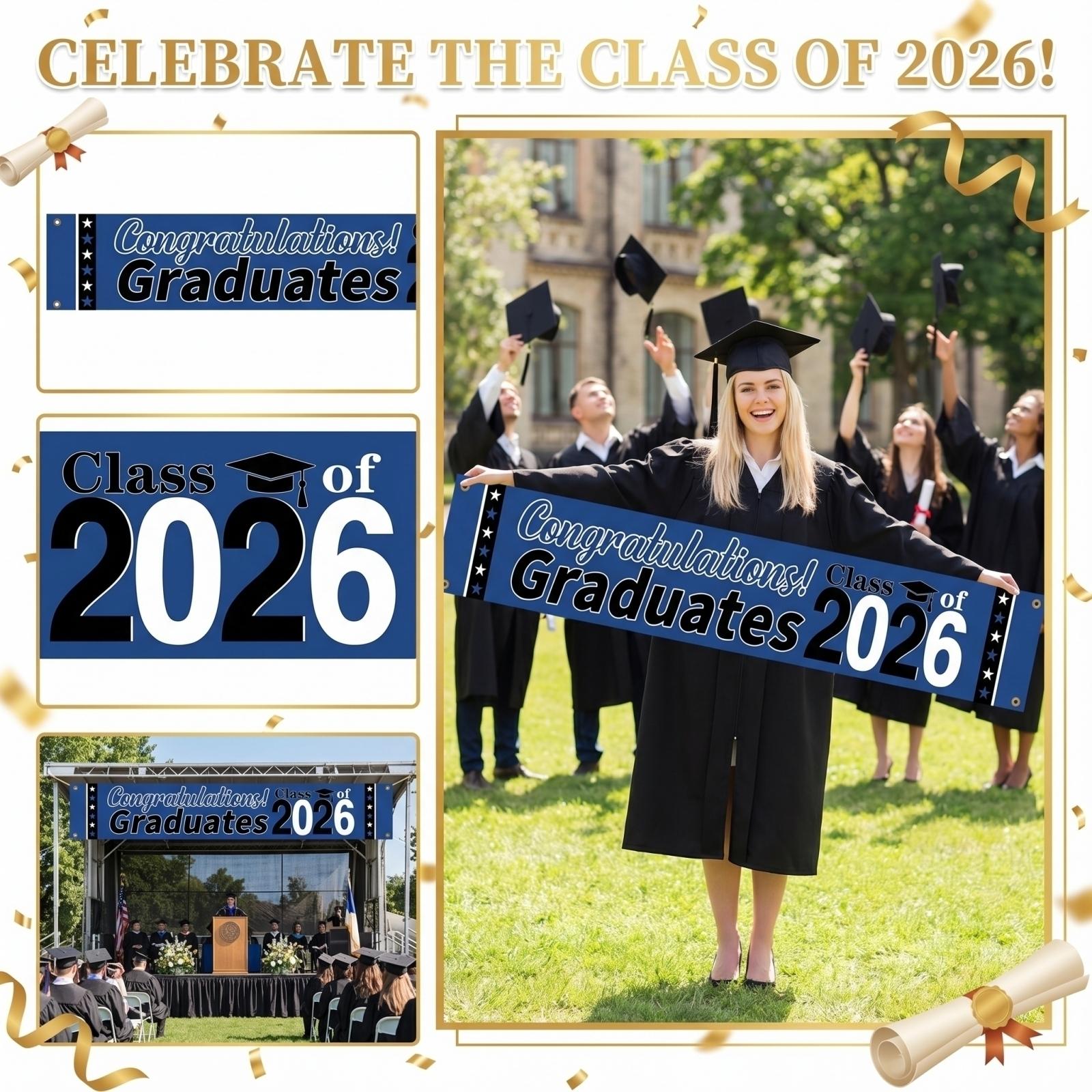 Graduation Banner Class of 2026 Graduation Photo Prop Banner Congrats Grad Party Decoration Horizontal Flag