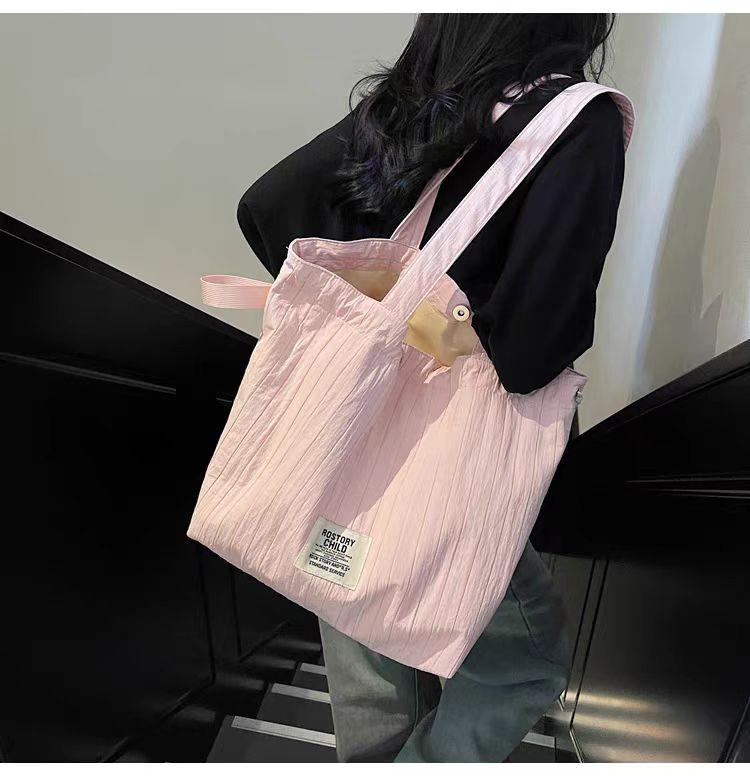 

Lazy Style Korean Casual Pleated Cloth Bag Large Capacity Tote Women s Simple Niche Commuting Shoulder 36x20x33 рожевий