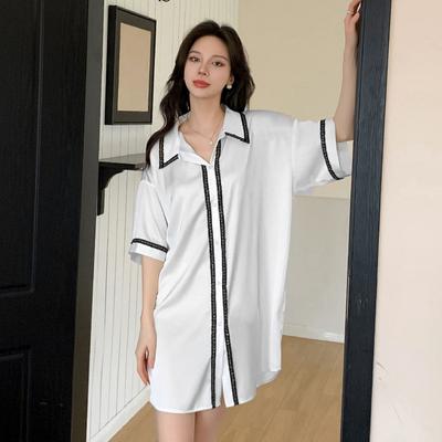 Lace Summer Pajamas Women's Satin Chiffon Nightgown Pure Hollow Pajamas Robe