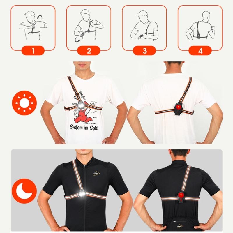 IPX4 Waterproof Running Gear for Runner USB Rechargeable Night Running Lights LED Chest Light with Safety Warning Lamp