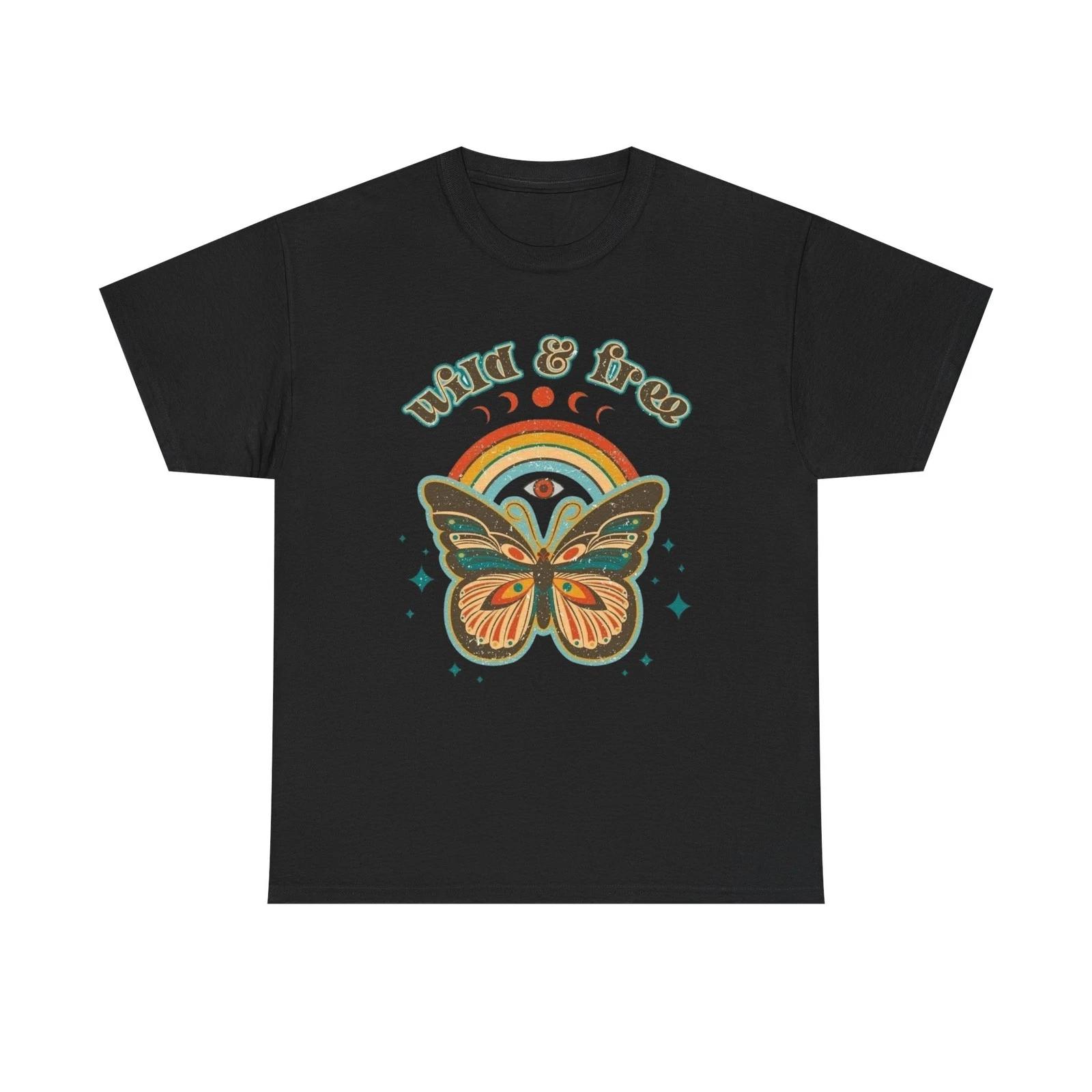 Wild And Free Butterfly Graphic T Shirt Unisex Heavy Cotton Tee L