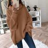 Turtleneck Pile Collar Long Sleeve Thickened Warm Pullover Sweater Women Autumn Winter Solid