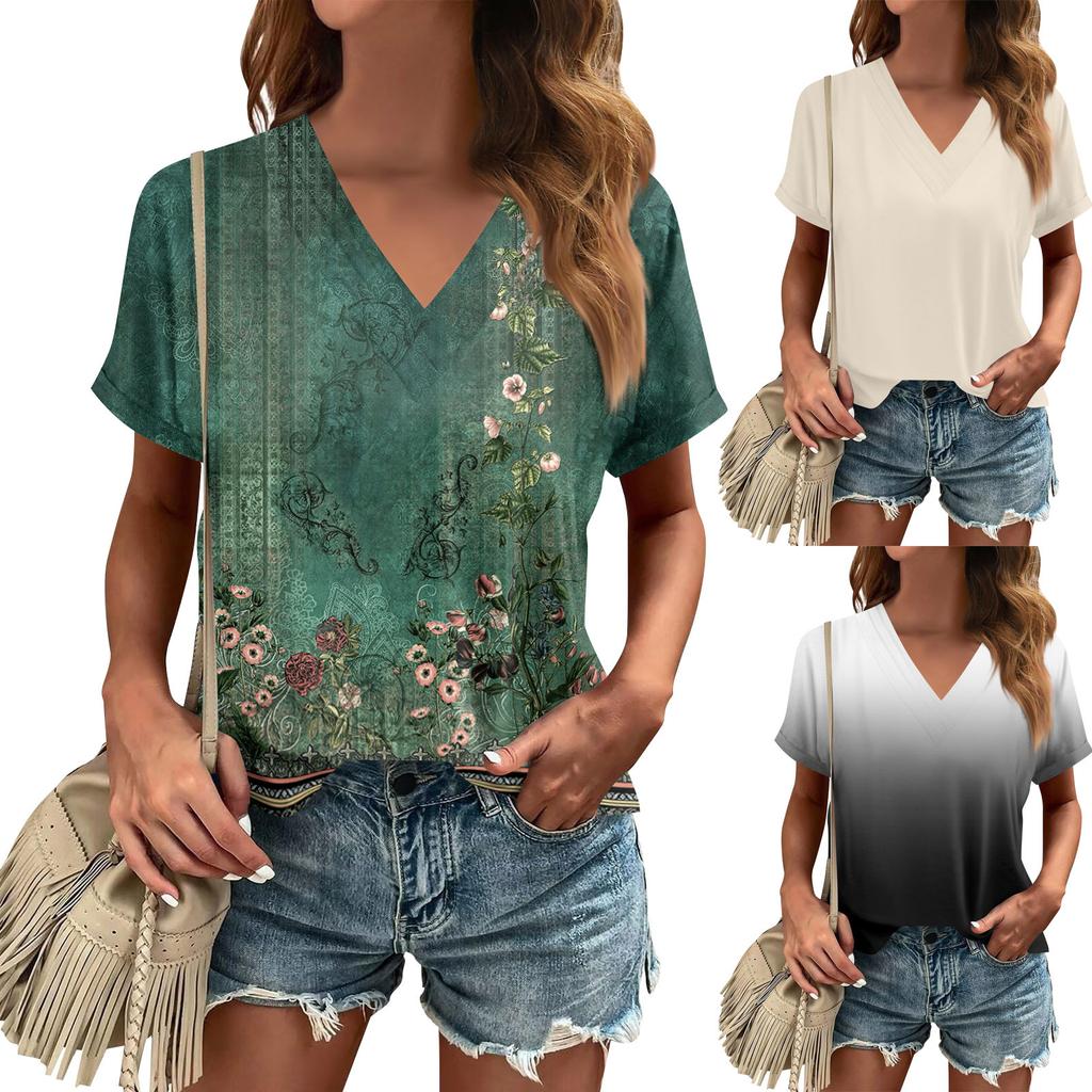 Tops de verão femininos casuais com babados, manga curta, gola redonda, camisetas soltas e plissadas