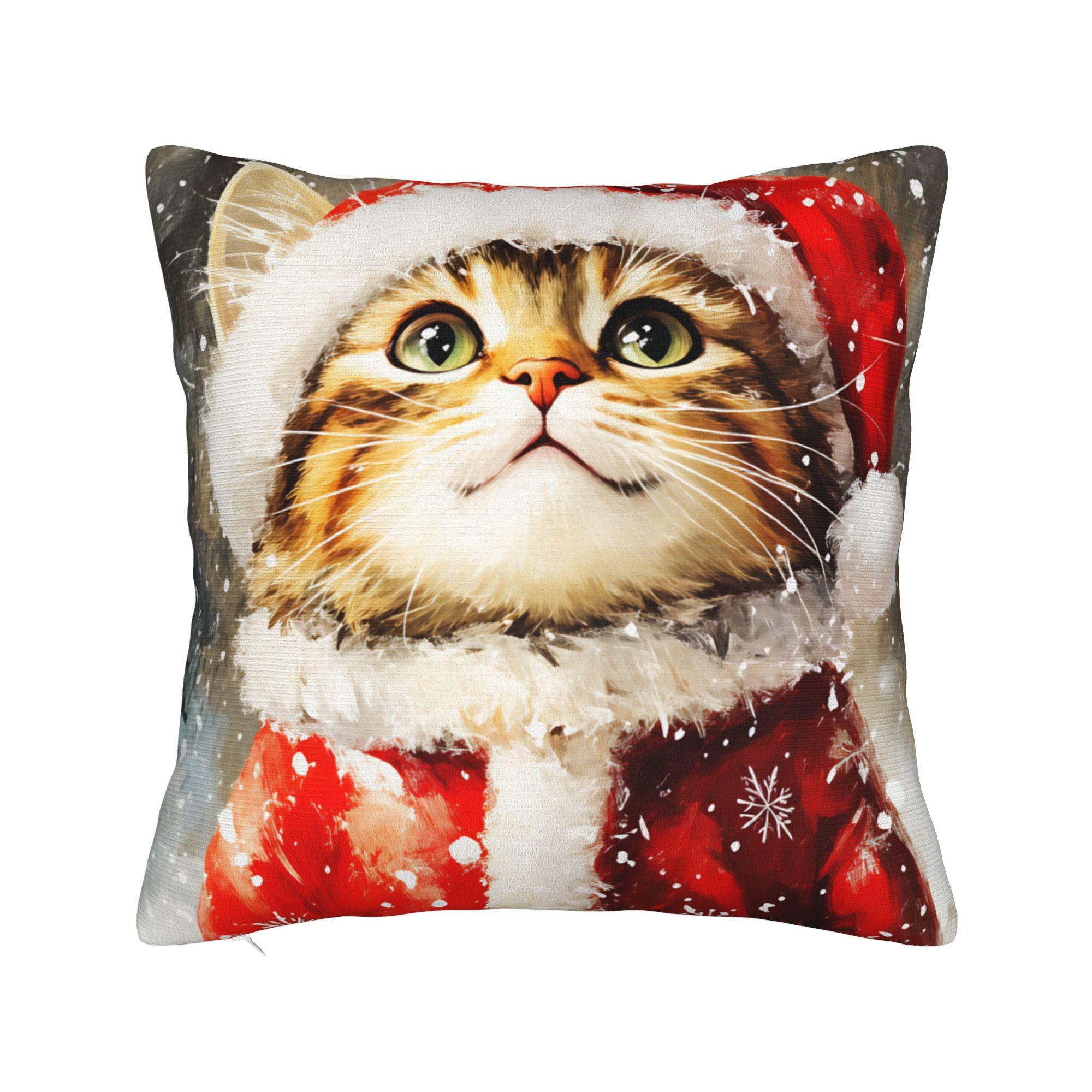 Рождественские коты Очаровательные котята в праздничных наволочках Милая забавная наволочка для дивана спальни домашнего декора Удобный чехол для подушки 5050cm 1150₽