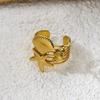 Bohemian Stainless Steel Gold Plated Starfish Scallop Ring for Women Wide Band Nautical Summer Vacation Party Jewelry Gift