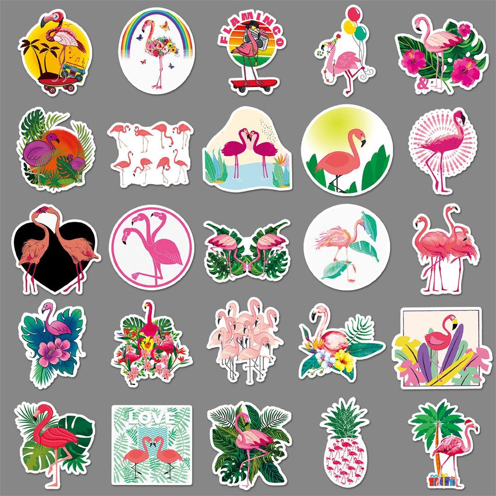 50 Flamingo Graffiti Cartoon Animal Stickers for DIY: Perfect for Kids' Suitcases, Phones, Water Bottles, and Cars